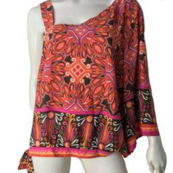 Chico's Tops - Chicos Top Blouse Asymmetrical One Shoulder Tropical Bright